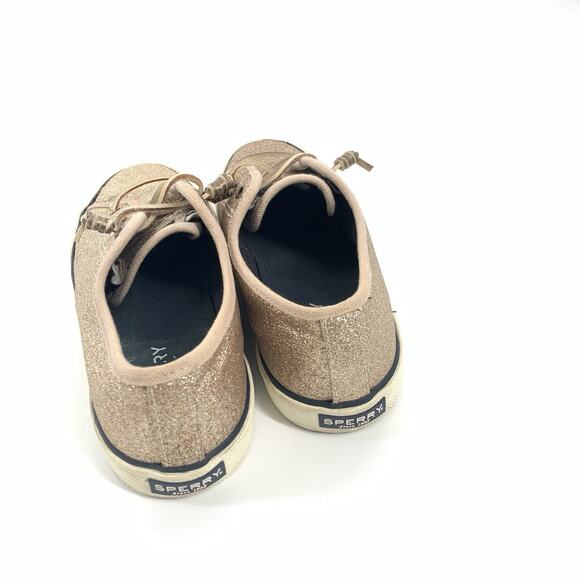 Sperry Top Sider Glitter Covered Sneakers Size 8 Womens Gold Slip On Canvas - Picture 4 of 8